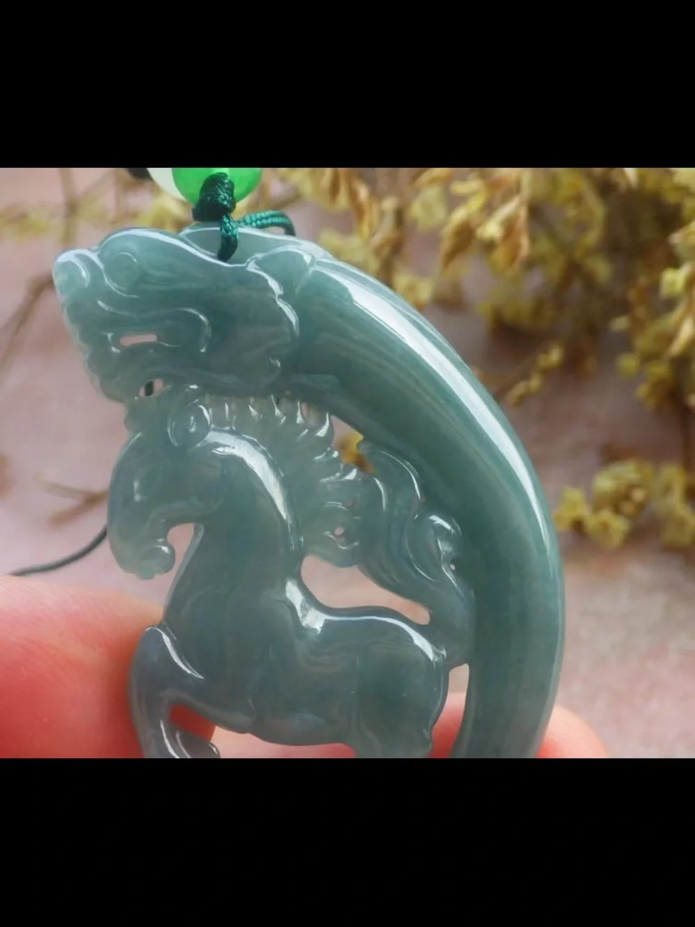 Water blue Exquisite Certificate Jadeite Jade Green Grade A Pendant Dragon Horse